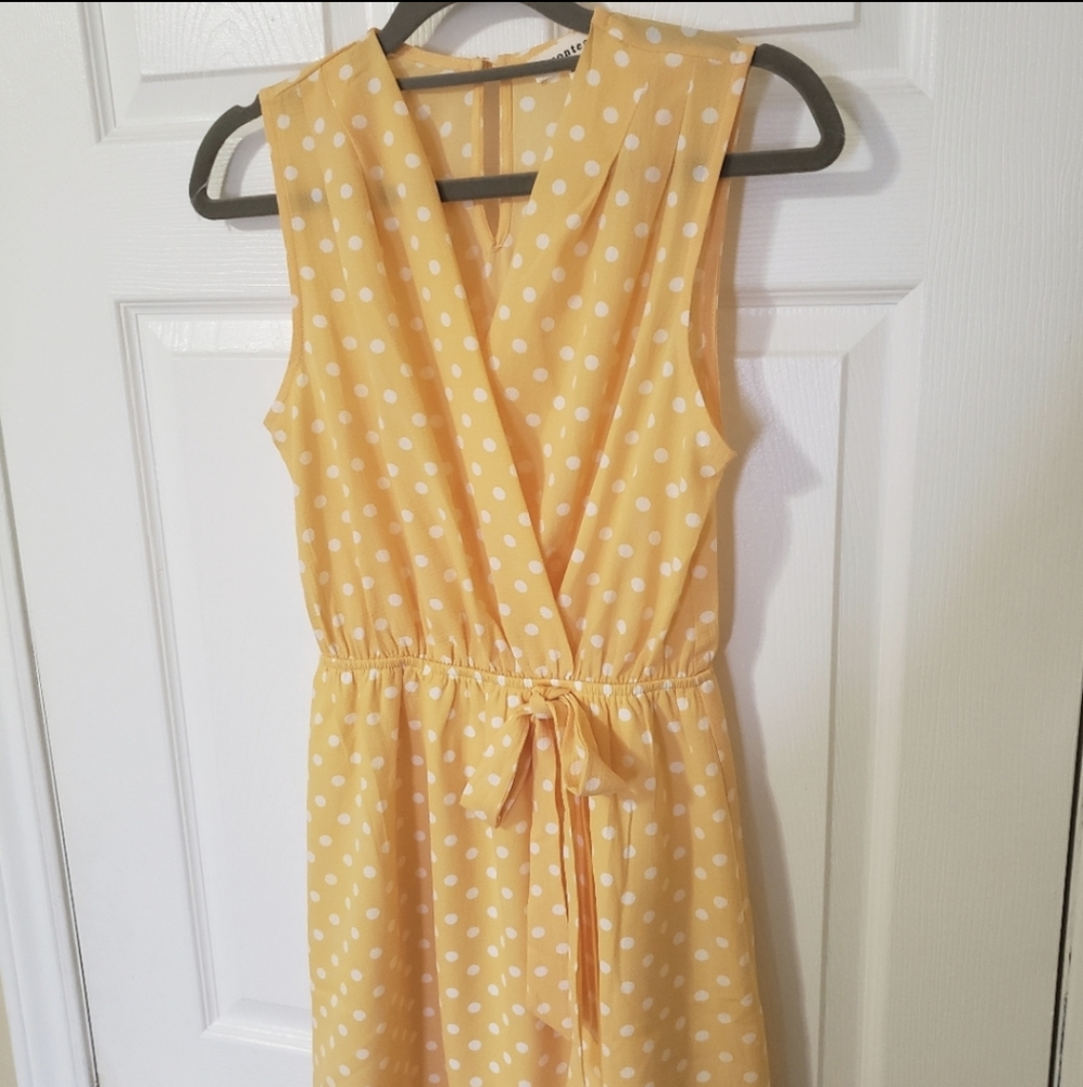 MONTEAU - Yellow Polka Dot Wrap-Style Mini Dress – Size S - Picture 6 of 7